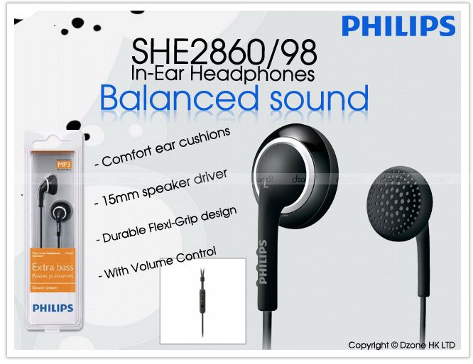 Philips SHE2860 In Ear Headphones SHE 2860 Earphones w/ Control Free 