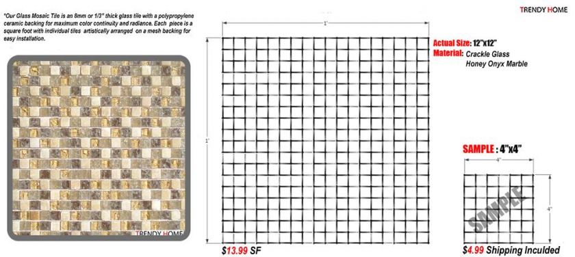 Marble Crackle Glass Mosaic Tile Backsplash Sample ~~~~  