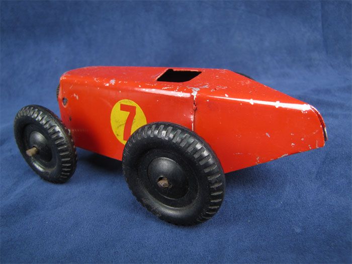 Vintage Pressed Steel Toy Race Car Plastic Wheels Tin  