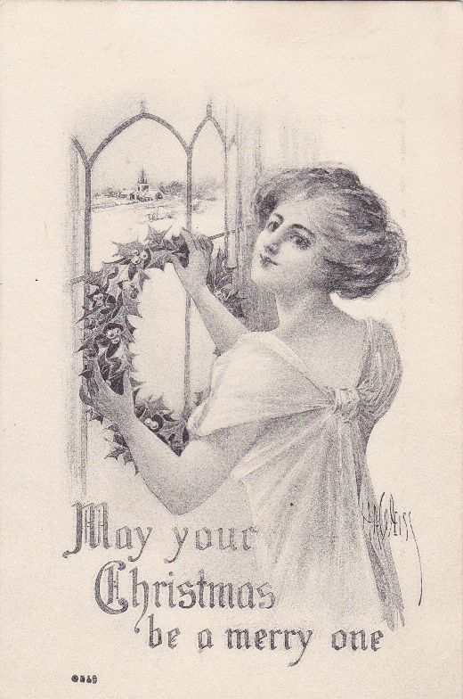 Christmas Merry one Weiss artist signed angel Postcard  