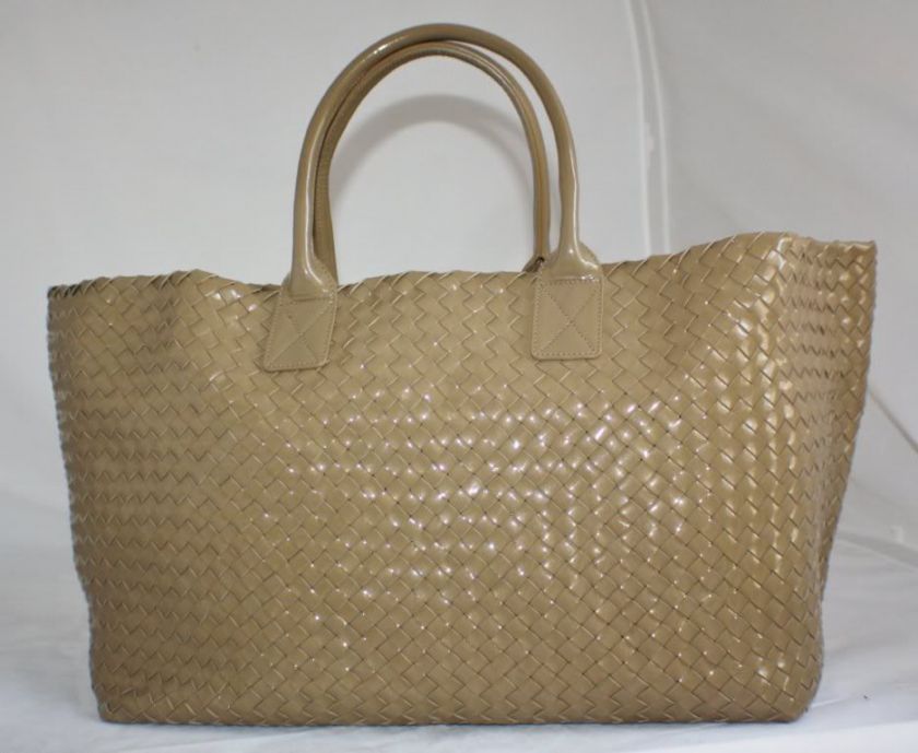 BOTTEGA VENETA Large CAMEL (2640) Dark Beige Patent Leather CABAT 