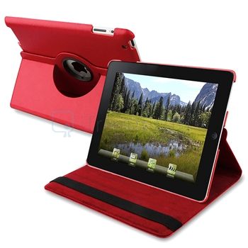   ° Rotating Magnetic Leather Case Smart Cover Swivel Stand Red  