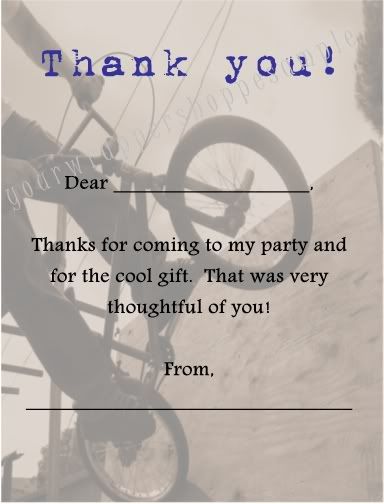20 BMX BIKES Personalized Thank you cards NOTES with Envelopes  