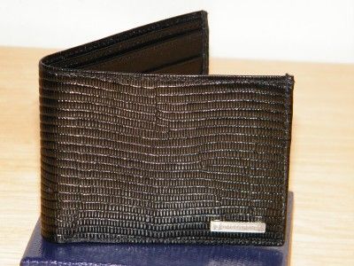 GORGEOUS BLACK ITALIAN LEATHER LIZARD EMBOSSED BIFOLD WALLET  