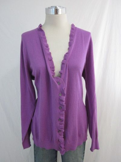 New Ralph Lauren Wild Violet Ruffle Cardigan Sweater 2X  