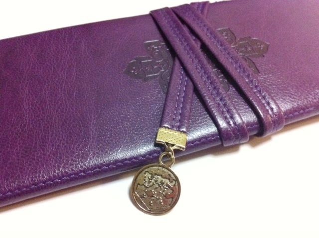 Purple Twilight Circle Buckle Leather Cosmetic Pen Pencil Case Pouch 